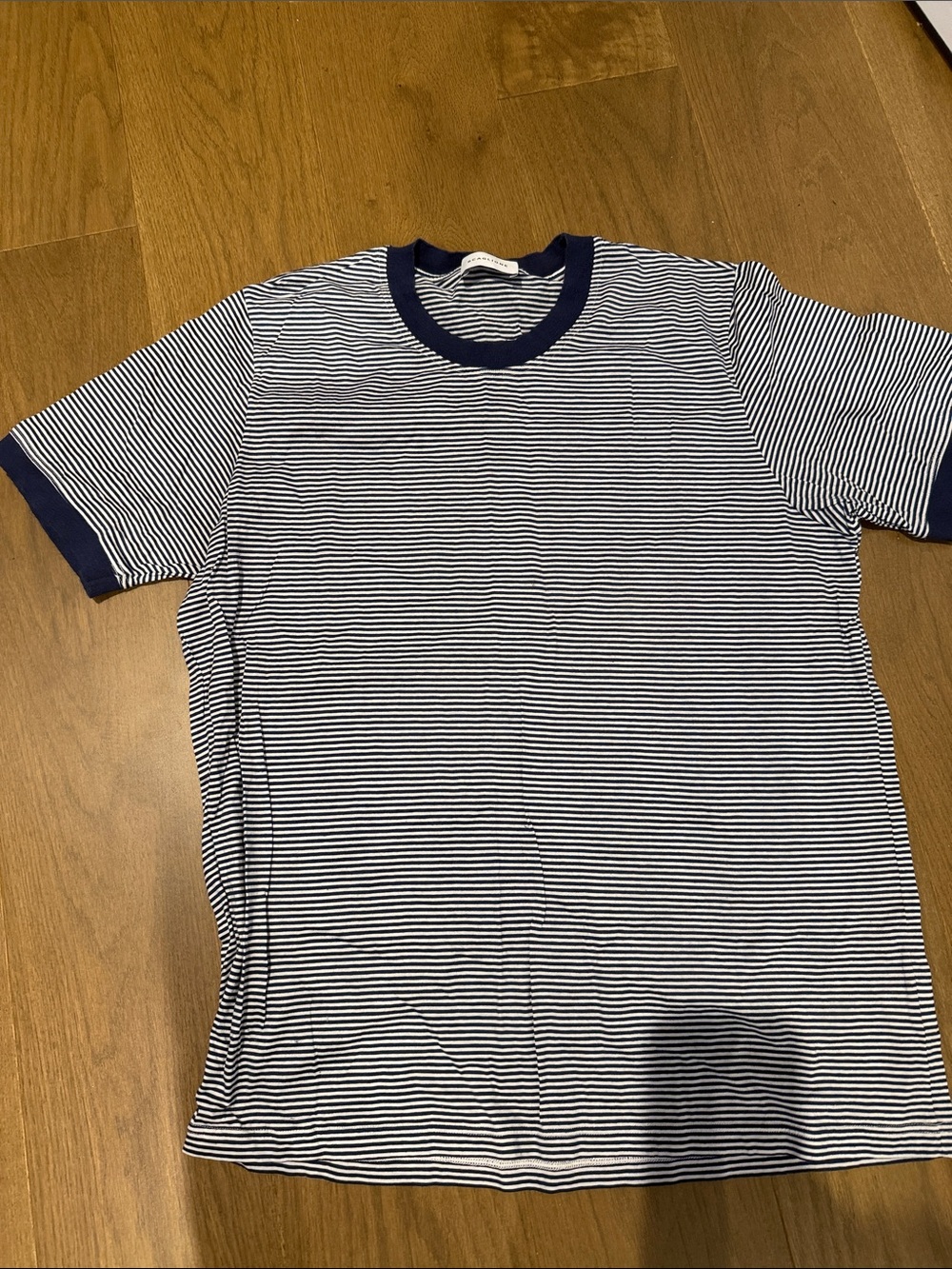 Men's Navy & White Striped Ringer Short Sleeve Tee - Made in Italy
